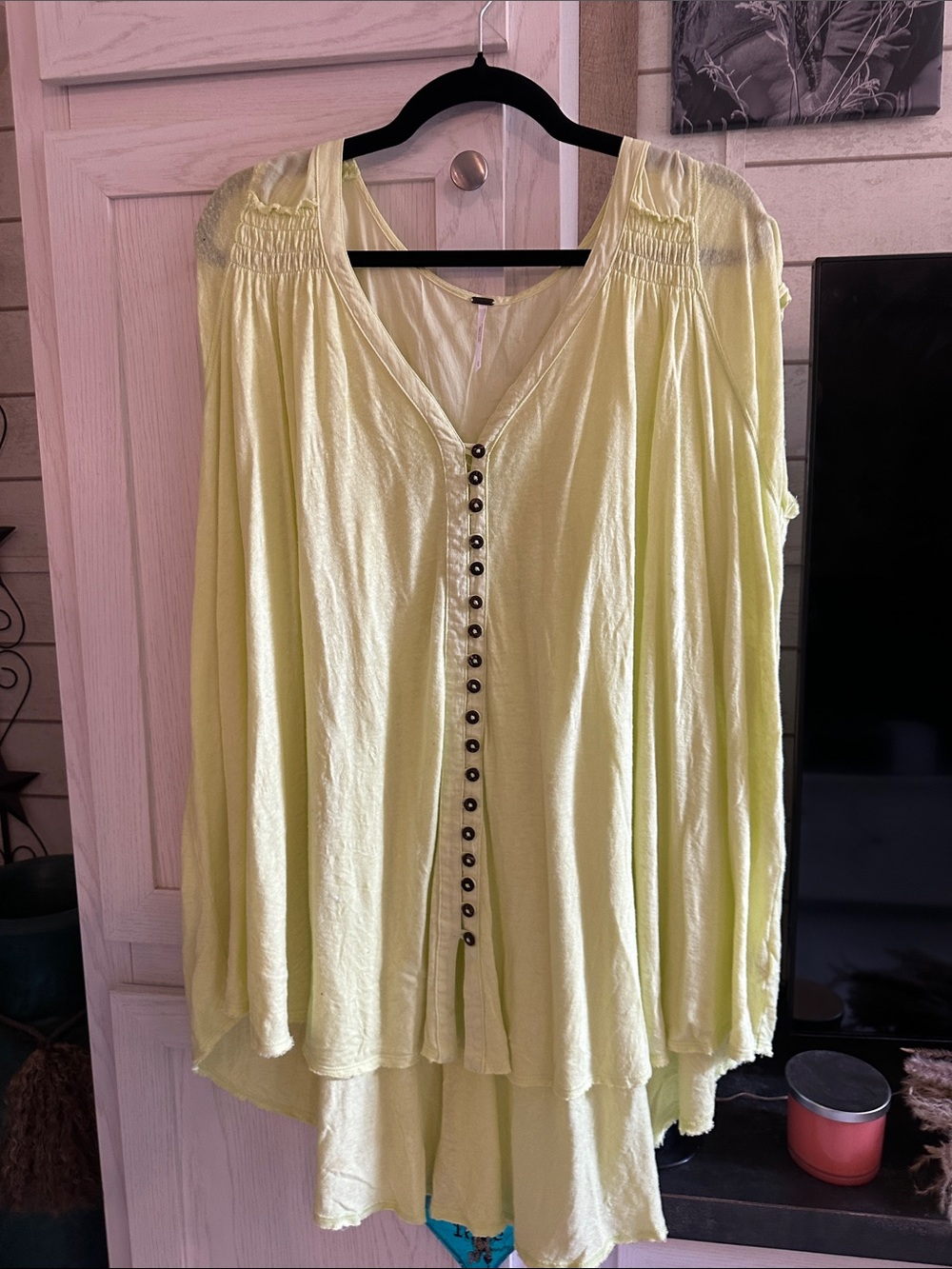 Free People Pale Lime Button-Front Tunic Top